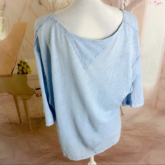 NEW Free People Clouds Sky Linen Tee in Soft blue - Picture 8 of 11